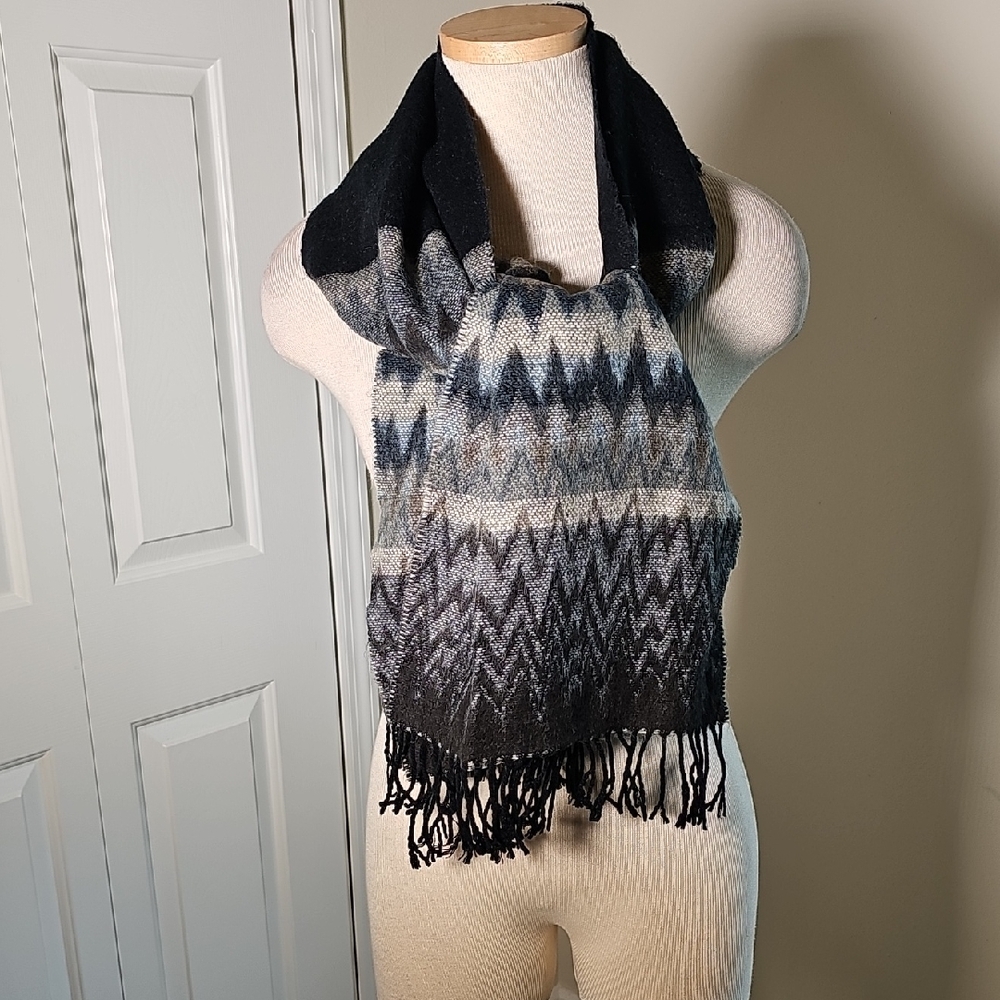 Black and Gray Chevron Scarf.‎ Super Soft With Fringe. By Covington